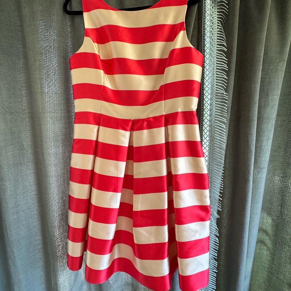 Eliza J Red and White Fit and Flare Dress Sleeveless Crew Neck